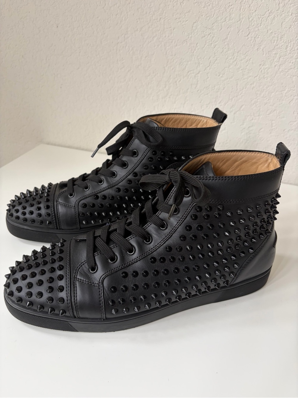 Christian Louboutin Louis Spikes Black Leather High Top Sneakers EU 45 US 12